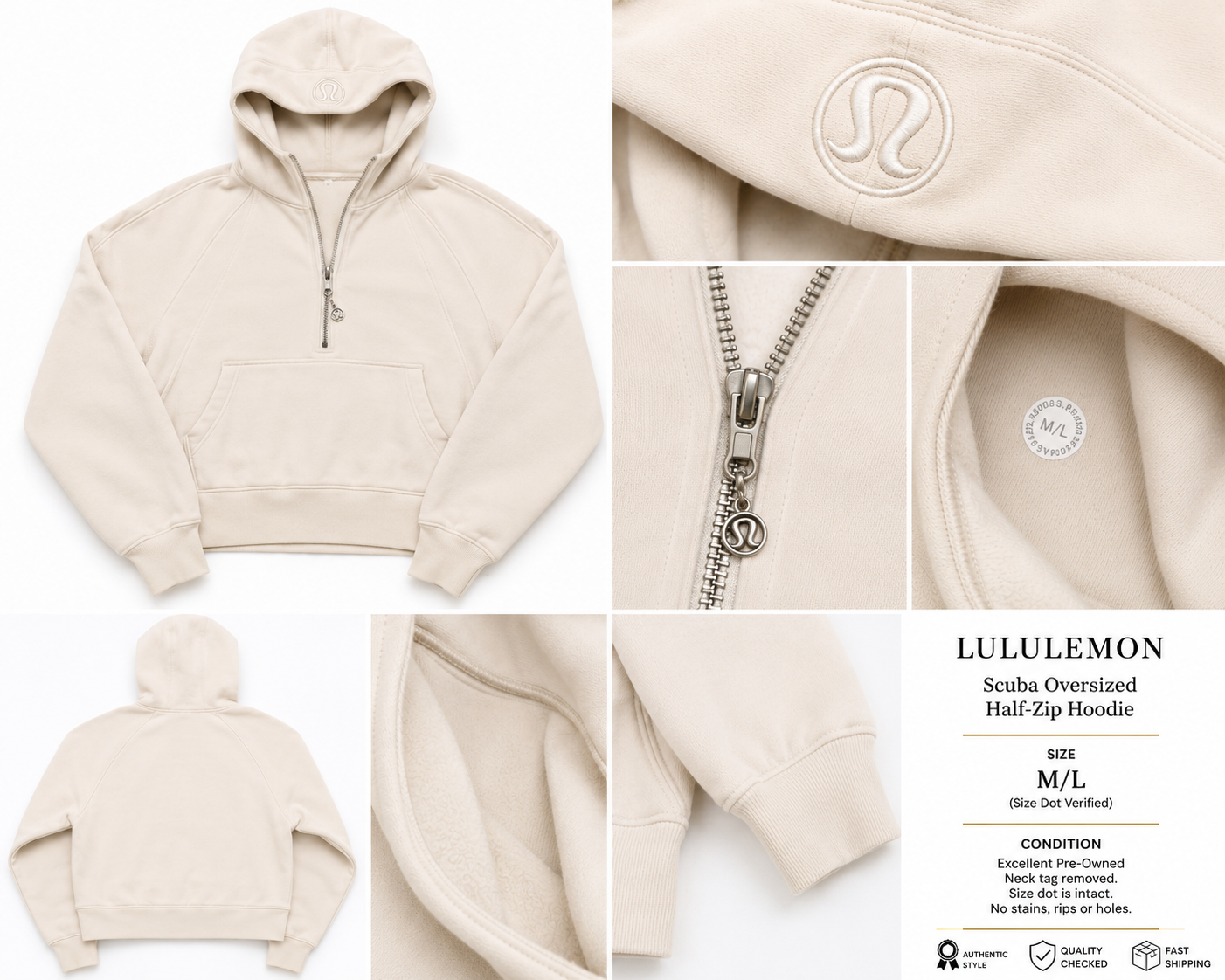 Lululemon Scuba Cropped Sweatshirt-Beige