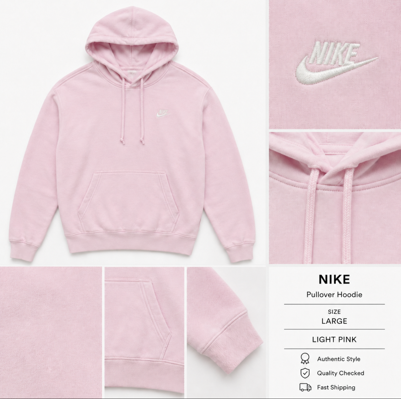 Nike Women's Pullover Fleece Hoodie- Light Pink- Size Large